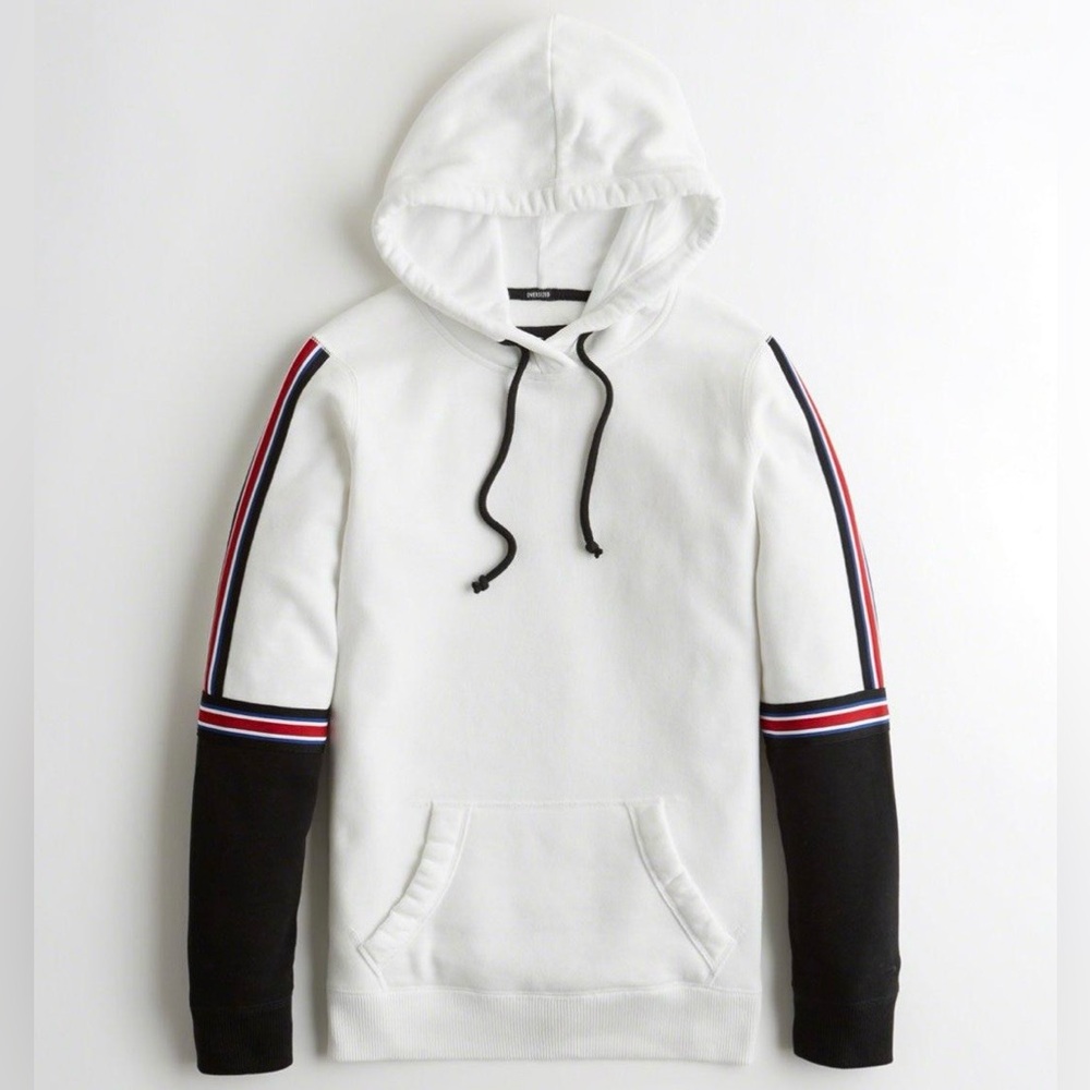 Hollister White and Black Hoodie with Striped Accents